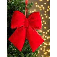 Very Home Set Of 3 Red Velvet Padded Bow Tree Decorations