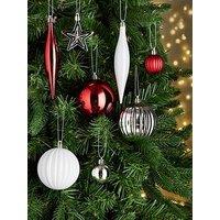 Very Home 50 Pack Red/Silver Shatterproof Christmas Tree Baubles