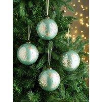 Very Home Set Of 9 Green Snowflake Christmas Baubles
