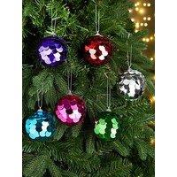 Very Home Set Of 6 Multicoloured Sequined Christmas Tree Baubles