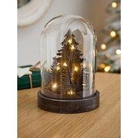 Very Home Wood Effect Light Up Cloche With Tree Scene Christmas Decoration