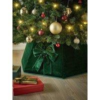 Very Home Green Velvet Christmas & Tree Skirt With Bow Detail