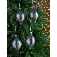 Very Home Set Of 4 Ribbed Glass Teardrop Christmas Tree Baubles