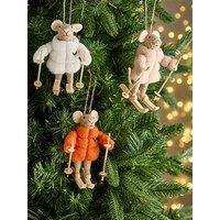 Very Home Set Of 3 Skiing Mice Christmas Tree Decorations