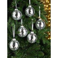 Very Home Set Of 6 Silver Mirror Christmas Tree Baubles