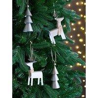 Very Home Set Of 4 Tree/Deer Metal Christmas Tree Decorations