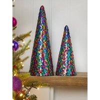 Very Home Set Of 2 Multi Coloured Tabletop Christmas Trees