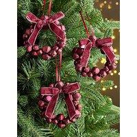 Very Home Pack Of 3 Bell Wreath Christmas Tree Ornaments