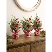Very Home Set Of 3 Small Table Christmas Trees With Candy Cane Bases - 33 Cm