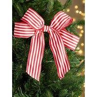 Very Home Set Of 6 Red/White Striped Christmas Tree Bows With Clip