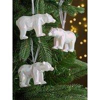 Very Home Set Of 3 Iridescent Polar Bear Christmas Tree Decorations
