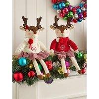 Very Home Set Of 2 Plush Reindeer Christmas Decorations