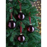 Very Home Set Of 4 Dark Red Glass Christmas Baubles