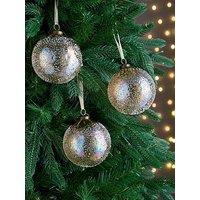 Very Home Set Of 3 Bronze Sugar Frosted Glass Christmas Tree Baubles