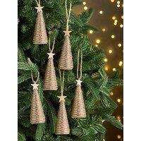 Very Home Set Of 6 Jute Tree Hanging Christmas Decorations