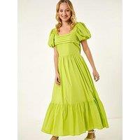 Roman Dusk Pleated Puff Midi Dress - Lime