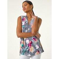 Roman Floral Print Pleat Front Vest - Pink