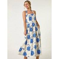 Roman Petite Floral Stretch Midi Dress - Blue
