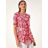 Roman Floral Print Hanky Hem Tunic Top - Pink