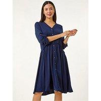 Roman Satin Drop Waist Smock Dress - Navy