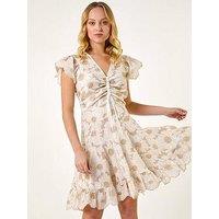 Roman Broderie Anglaise Ruched Dress - White