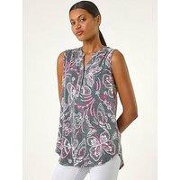 Roman Textured Print Vest Top - Grey