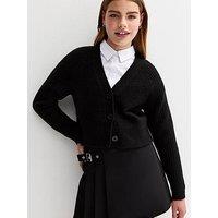New Look 915 Girls Ribbed Raglan Sleeve School Cardigan - Black