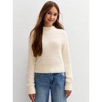 New Look 915 Girls Textured Knit High Neck Jumper - Cream