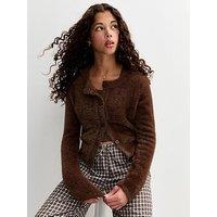 New Look 915 Girls Fluffy Crew Neck Cardigan - Brown