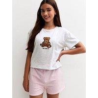 New Look 915 Girls Marl Teddy Bear Pyjama Shorts Set - Grey