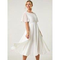 Roman Petite Trim Neck Short Sleeve Dress - Ivory