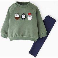 The Very Collection Baby Boys Christmas Friends Sweat And Legging Set - Green