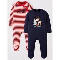 The Very Collection Baby Boys 2 Pack Christmas Sleepsuits - Blue/Red