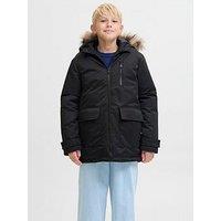 Jack & Jones Junior Boys Charlie Detachable Faux Fur Parka - Black