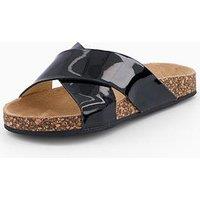The Very Collection Patent Cross Over Corkbed Sliders - Black