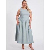 Quiz Curve Sage Drop Waist Midaxi Dress