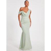 Quiz Sage Asymmetric Cowl Neck Maxi Dress