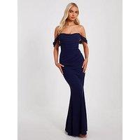 Quiz Navy Chiffon Bardot Maxi Dress
