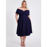 Quiz Curve Navy Bardot Midi Dress