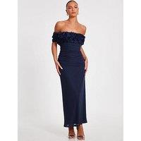 Quiz Navy Mesh Bardot Midaxi Dress