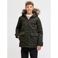 Jack & Jones Junior Boys Charlie Detachable Faux Fur Parka - Khaki