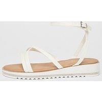 Quiz Wide Fit White Glitter Flat Sandals