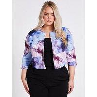 Quiz Curve Light Blue Floral Cropped Jacket