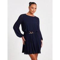 Quiz Navy Chiffon Long Sleeve Skater Dress