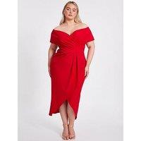 Quiz Curve Red Bardot Midi Dress
