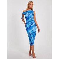 Quiz Blue Mesh Animal Print Midi Dress