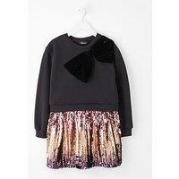 The Very Collection Girls 2 In 1 Sequin And Sweat Dress With Shoulder Bow Detail - Black