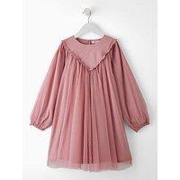The Very Collection Girls Mesh Long Sleeve Dress - Pink