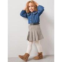 The Very Collection Girls Check Skirt With Buckle Detail - Brown