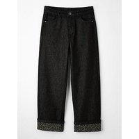 The Very Collection Girls Fold Up Hem With Leopard Print Detail Straight Leg Jeans - Black